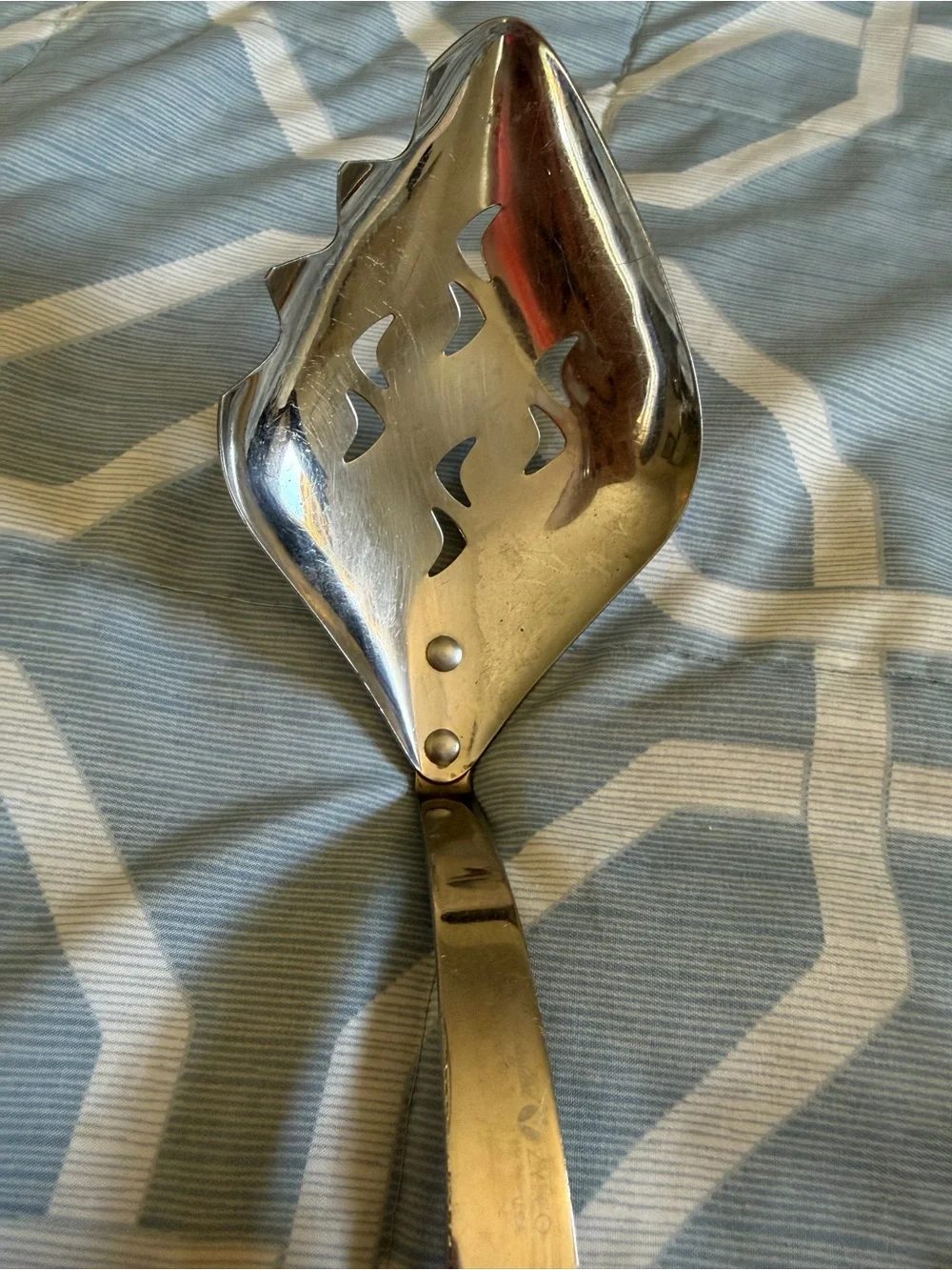Vintage Zylco Slotted Serving Spoon Wood Handle MCM Stainless Steel USA
